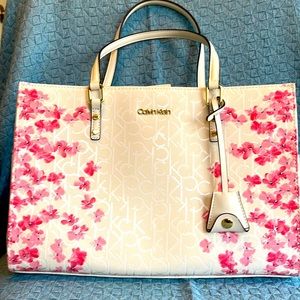 Calvin Klein white with pink floral pattern Tote